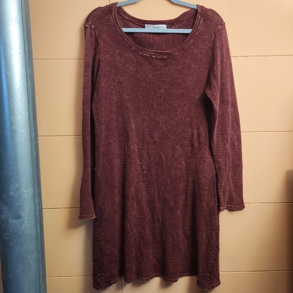 Able Dresses & Skirts - Able maroon longsleeve mini dress size large womens boho thermal waffle